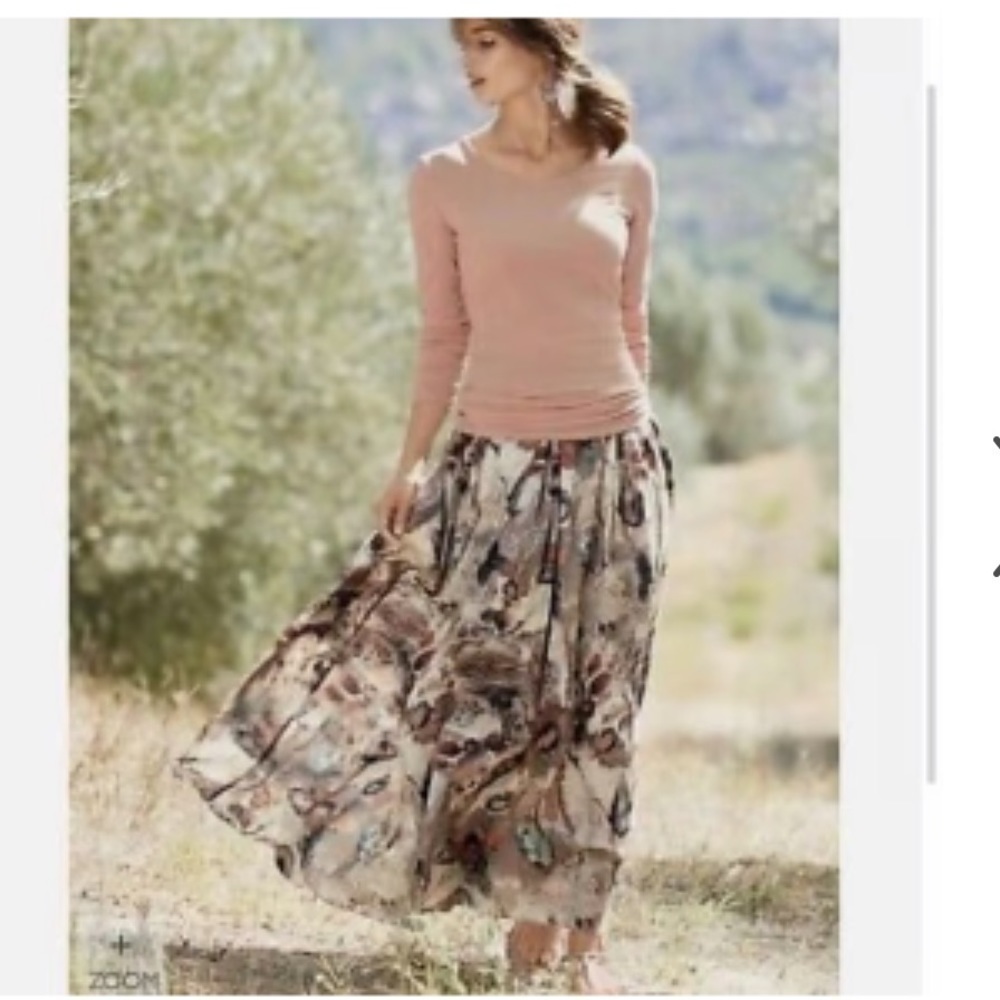 Peruvian Connection brush strokes brown midi skirt size M